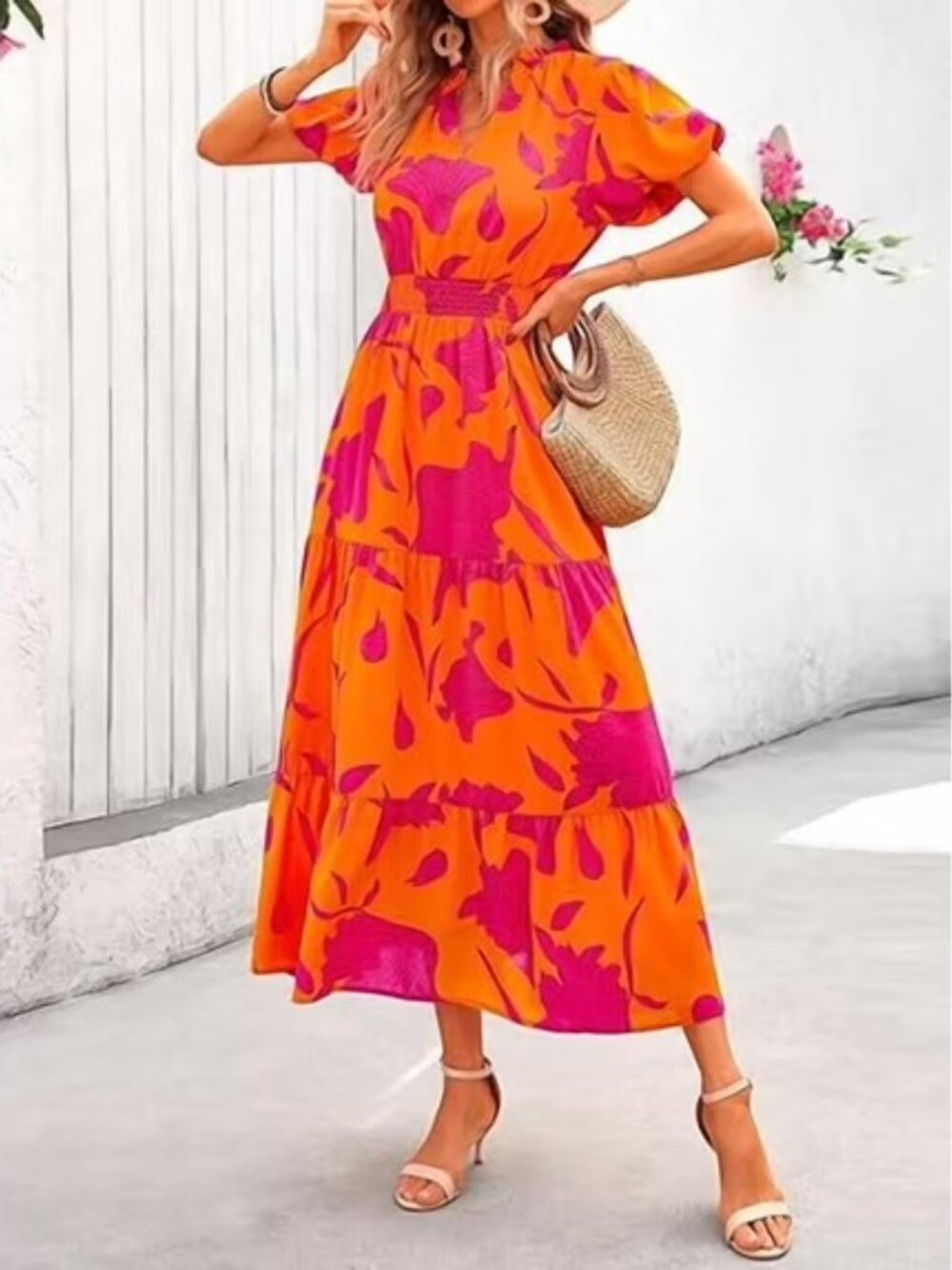 ๐บ NWT PRETTYGARDEN Orange Pink Floral Maxi Dress XL - Picture 4 of 5